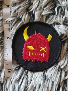 Embroidered Monster Patch - Red & Yellow Round Sew-On Badge
